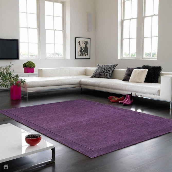 York Modern Plain Textured Subtle Ribbed Stripe Contrasting Smooth Border Handwoven Wool Loop Pile Amethyst Purple Rug-Asiatic Carpets-Rug Love - The Most Loved Rug Store