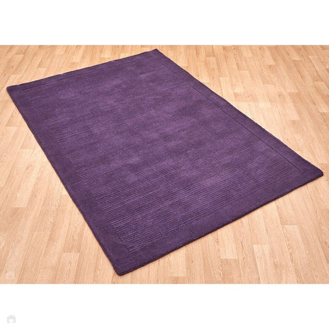 York Modern Plain Textured Subtle Ribbed Stripe Contrasting Smooth Border Handwoven Wool Loop Pile Amethyst Purple Rug-Asiatic Carpets-Rug Love - The Most Loved Rug Store