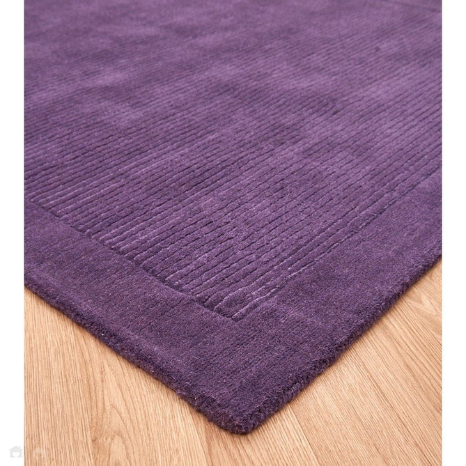 York Modern Plain Textured Subtle Ribbed Stripe Contrasting Smooth Border Handwoven Wool Loop Pile Amethyst Purple Rug-Asiatic Carpets-Rug Love - The Most Loved Rug Store