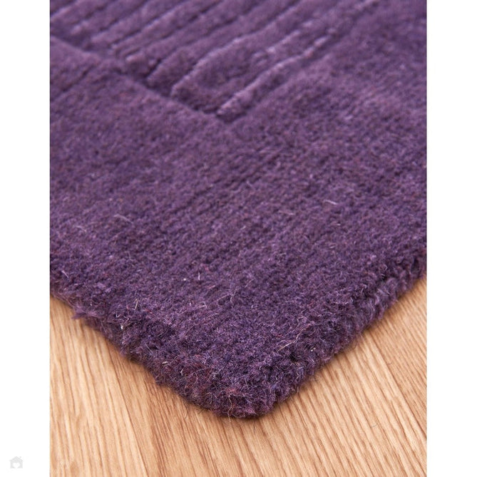 York Modern Plain Textured Subtle Ribbed Stripe Contrasting Smooth Border Handwoven Wool Loop Pile Amethyst Purple Rug-Asiatic Carpets-Rug Love - The Most Loved Rug Store