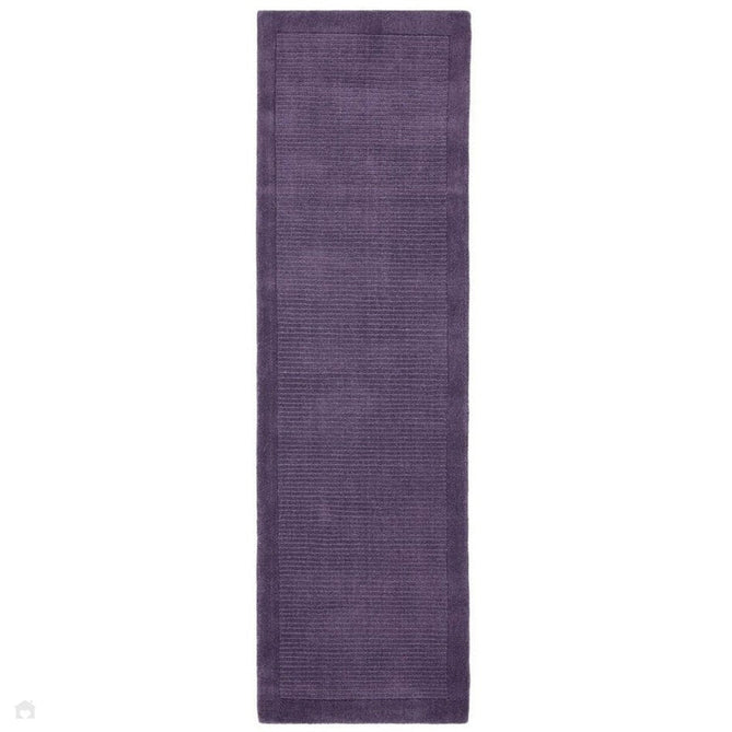 York Modern Plain Textured Subtle Ribbed Stripe Contrasting Smooth Border Handwoven Wool Loop Pile Amethyst Purple Rug-Asiatic Carpets-Rug Love - The Most Loved Rug Store
