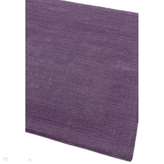 York Modern Plain Textured Subtle Ribbed Stripe Contrasting Smooth Border Handwoven Wool Loop Pile Amethyst Purple Rug-Asiatic Carpets-Rug Love - The Most Loved Rug Store