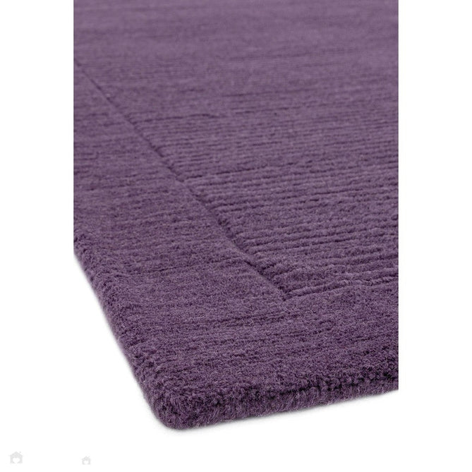 York Modern Plain Textured Subtle Ribbed Stripe Contrasting Smooth Border Handwoven Wool Loop Pile Amethyst Purple Rug-Asiatic Carpets-Rug Love - The Most Loved Rug Store