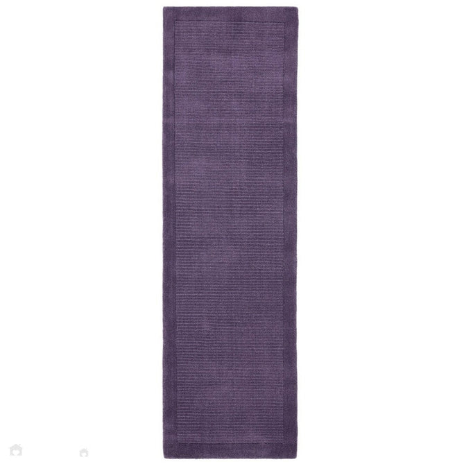 York Modern Plain Textured Subtle Ribbed Stripe Contrasting Smooth Border Handwoven Wool Loop Pile Amethyst Purple Rug-Asiatic Carpets-Rug Love - The Most Loved Rug Store