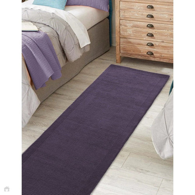York Modern Plain Textured Subtle Ribbed Stripe Contrasting Smooth Border Handwoven Wool Loop Pile Amethyst Purple Rug-Asiatic Carpets-Rug Love - The Most Loved Rug Store