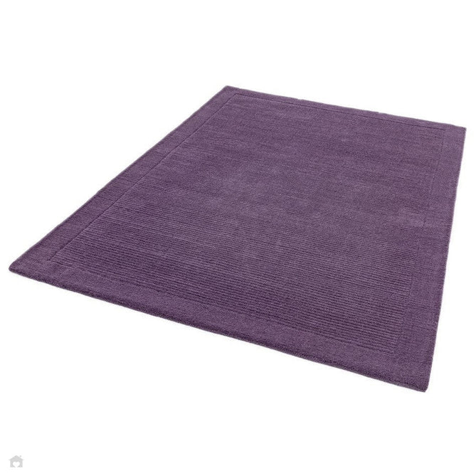 York Modern Plain Textured Subtle Ribbed Stripe Contrasting Smooth Border Handwoven Wool Loop Pile Amethyst Purple Rug-Asiatic Carpets-Rug Love - The Most Loved Rug Store