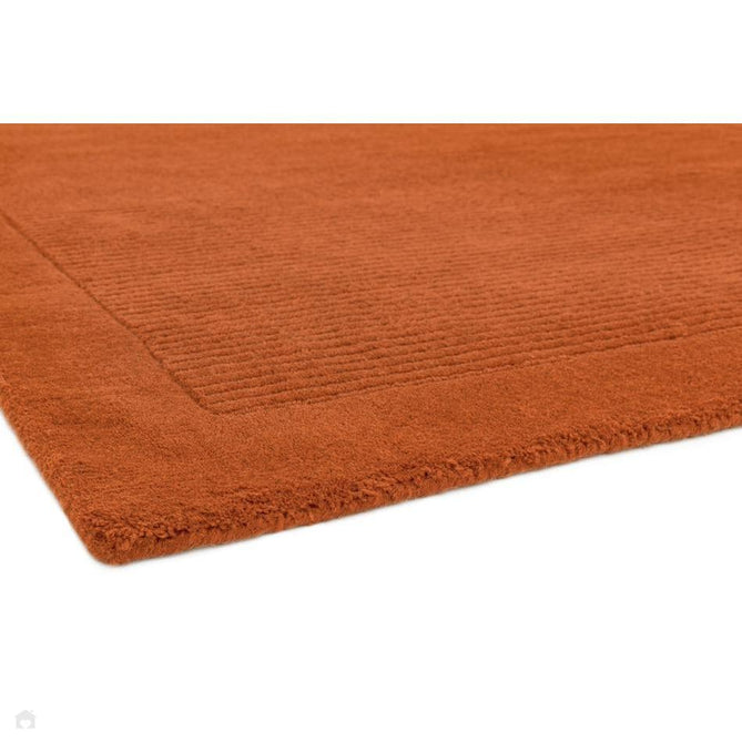 York Modern Plain Textured Subtle Ribbed Stripe Contrasting Smooth Border Handwoven Wool Loop Pile Burnt Terracotta Rug-Asiatic Carpets-Rug Love - The Most Loved Rug Store