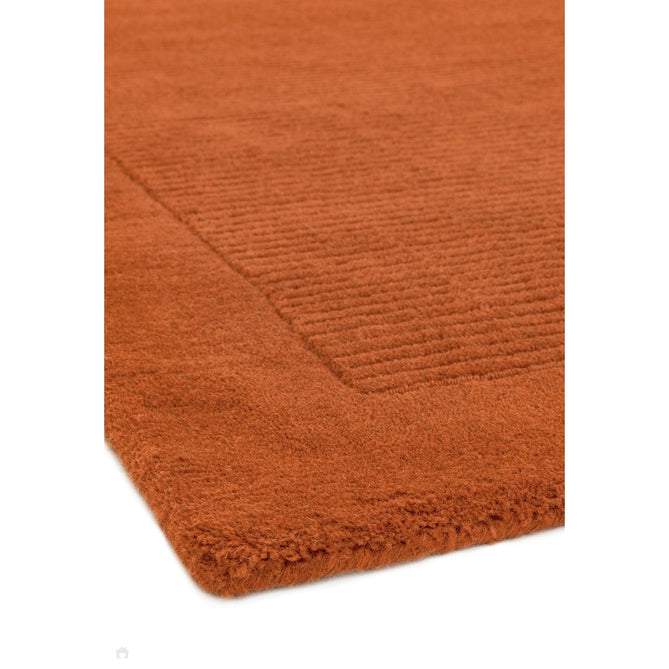York Modern Plain Textured Subtle Ribbed Stripe Contrasting Smooth Border Handwoven Wool Loop Pile Burnt Terracotta Rug-Asiatic Carpets-Rug Love - The Most Loved Rug Store