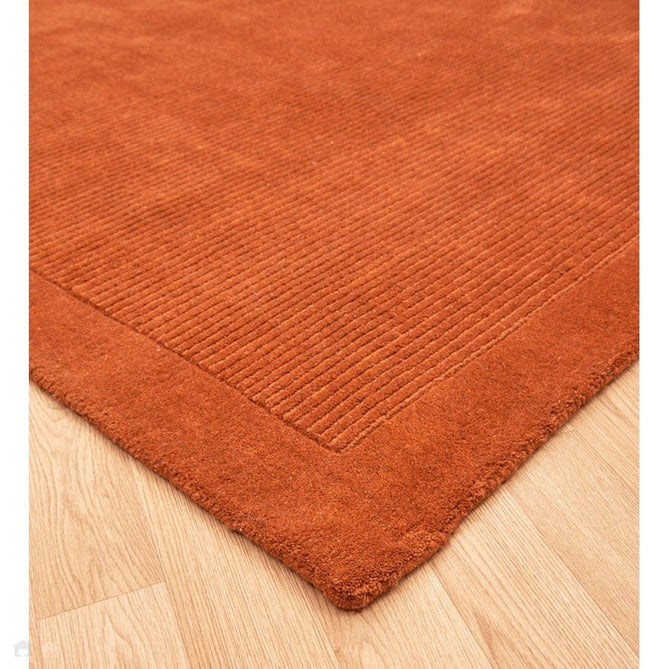 York Modern Plain Textured Subtle Ribbed Stripe Contrasting Smooth Border Handwoven Wool Loop Pile Burnt Terracotta Rug-Asiatic Carpets-Rug Love - The Most Loved Rug Store