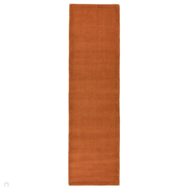 York Modern Plain Textured Subtle Ribbed Stripe Contrasting Smooth Border Handwoven Wool Loop Pile Burnt Terracotta Rug-Asiatic Carpets-Rug Love - The Most Loved Rug Store