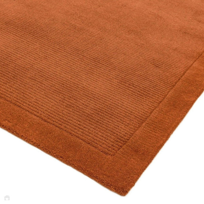York Modern Plain Textured Subtle Ribbed Stripe Contrasting Smooth Border Handwoven Wool Loop Pile Burnt Terracotta Rug-Asiatic Carpets-Rug Love - The Most Loved Rug Store