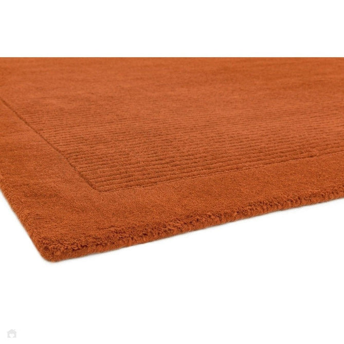 York Modern Plain Textured Subtle Ribbed Stripe Contrasting Smooth Border Handwoven Wool Loop Pile Burnt Terracotta Rug-Asiatic Carpets-Rug Love - The Most Loved Rug Store