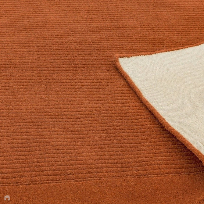 York Modern Plain Textured Subtle Ribbed Stripe Contrasting Smooth Border Handwoven Wool Loop Pile Burnt Terracotta Rug-Asiatic Carpets-Rug Love - The Most Loved Rug Store