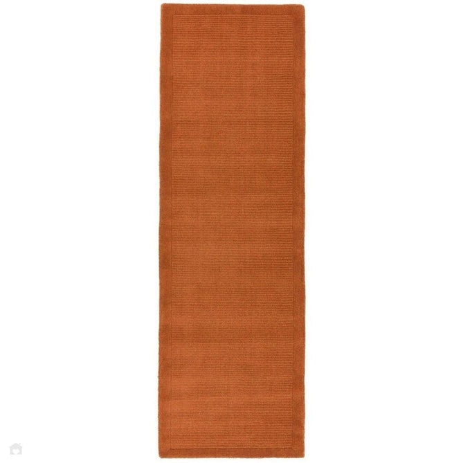 York Modern Plain Textured Subtle Ribbed Stripe Contrasting Smooth Border Handwoven Wool Loop Pile Burnt Terracotta Rug-Asiatic Carpets-Rug Love - The Most Loved Rug Store