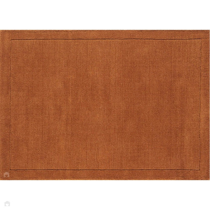 York Modern Plain Textured Subtle Ribbed Stripe Contrasting Smooth Border Handwoven Wool Loop Pile Burnt Terracotta Rug-Asiatic Carpets-Rug Love - The Most Loved Rug Store