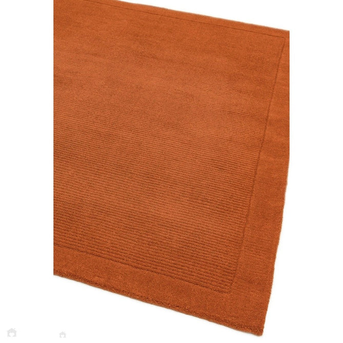 York Modern Plain Textured Subtle Ribbed Stripe Contrasting Smooth Border Handwoven Wool Loop Pile Burnt Terracotta Rug-Asiatic Carpets-Rug Love - The Most Loved Rug Store