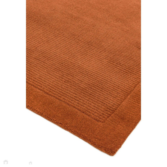 York Modern Plain Textured Subtle Ribbed Stripe Contrasting Smooth Border Handwoven Wool Loop Pile Burnt Terracotta Rug-Asiatic Carpets-Rug Love - The Most Loved Rug Store
