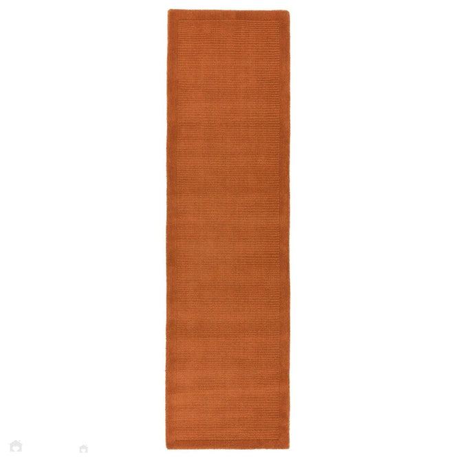 York Modern Plain Textured Subtle Ribbed Stripe Contrasting Smooth Border Handwoven Wool Loop Pile Burnt Terracotta Rug-Asiatic Carpets-Rug Love - The Most Loved Rug Store