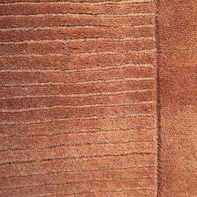 York Modern Plain Textured Subtle Ribbed Stripe Contrasting Smooth Border Handwoven Wool Loop Pile Burnt Terracotta Rug-Asiatic Carpets-Rug Love - The Most Loved Rug Store