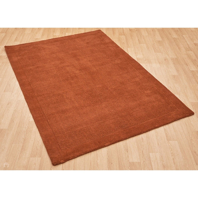 York Modern Plain Textured Subtle Ribbed Stripe Contrasting Smooth Border Handwoven Wool Loop Pile Burnt Terracotta Rug-Asiatic Carpets-Rug Love - The Most Loved Rug Store