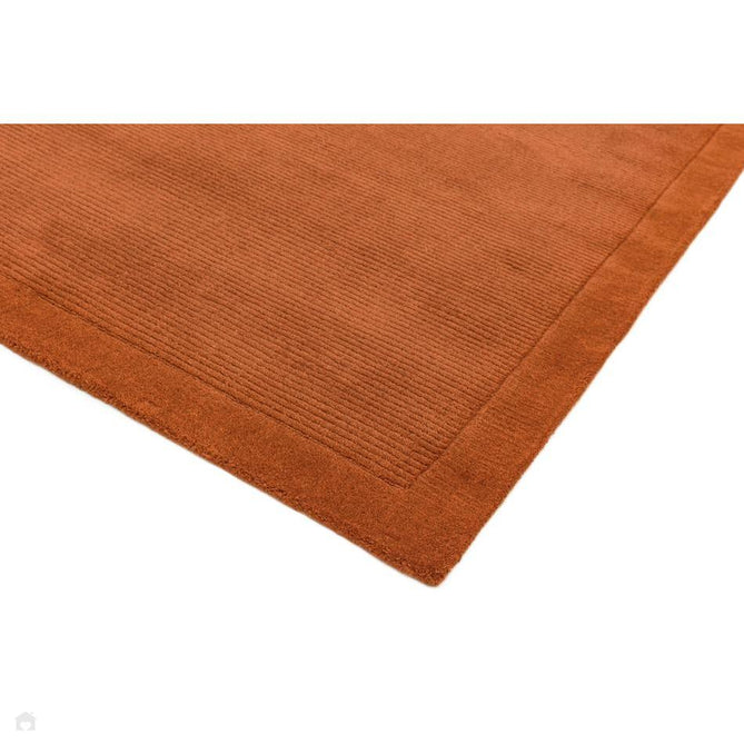 York Modern Plain Textured Subtle Ribbed Stripe Contrasting Smooth Border Handwoven Wool Loop Pile Burnt Terracotta Runner-Asiatic Carpets-Rug Love - The Most Loved Rug Store