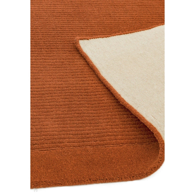 York Modern Plain Textured Subtle Ribbed Stripe Contrasting Smooth Border Handwoven Wool Loop Pile Burnt Terracotta Runner-Asiatic Carpets-Rug Love - The Most Loved Rug Store