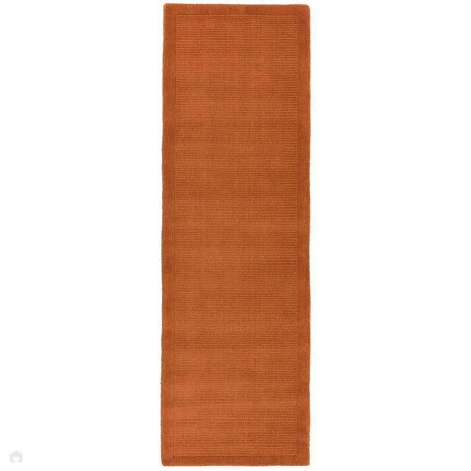 York Modern Plain Textured Subtle Ribbed Stripe Contrasting Smooth Border Handwoven Wool Loop Pile Burnt Terracotta Runner-Asiatic Carpets-Rug Love - The Most Loved Rug Store
