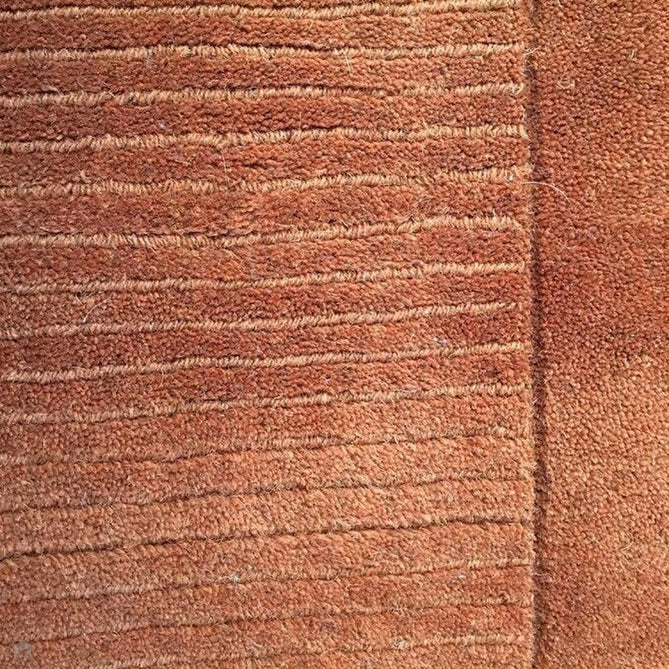 York Modern Plain Textured Subtle Ribbed Stripe Contrasting Smooth Border Handwoven Wool Loop Pile Burnt Terracotta Runner-Asiatic Carpets-Rug Love - The Most Loved Rug Store