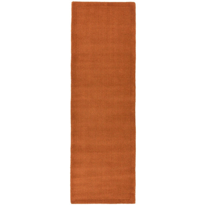 York Modern Plain Textured Subtle Ribbed Stripe Contrasting Smooth Border Handwoven Wool Loop Pile Burnt Terracotta Runner-Asiatic Carpets-Rug Love - The Most Loved Rug Store