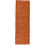 York Modern Plain Textured Subtle Ribbed Stripe Contrasting Smooth Border Handwoven Wool Loop Pile Burnt Terracotta Runner