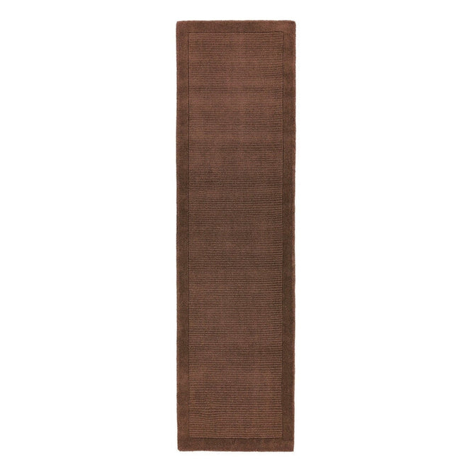 York Modern Plain Textured Subtle Ribbed Stripe Contrasting Smooth Border Handwoven Wool Loop Pile Deep Chocolate Brown Rug-Asiatic Carpets-Rug Love - The Most Loved Rug Store
