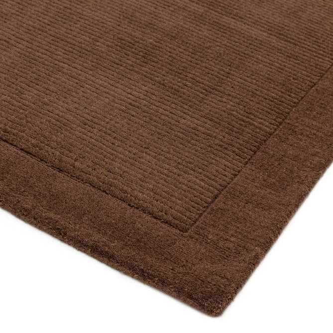 York Modern Plain Textured Subtle Ribbed Stripe Contrasting Smooth Border Handwoven Wool Loop Pile Deep Chocolate Brown Rug-Asiatic Carpets-Rug Love - The Most Loved Rug Store