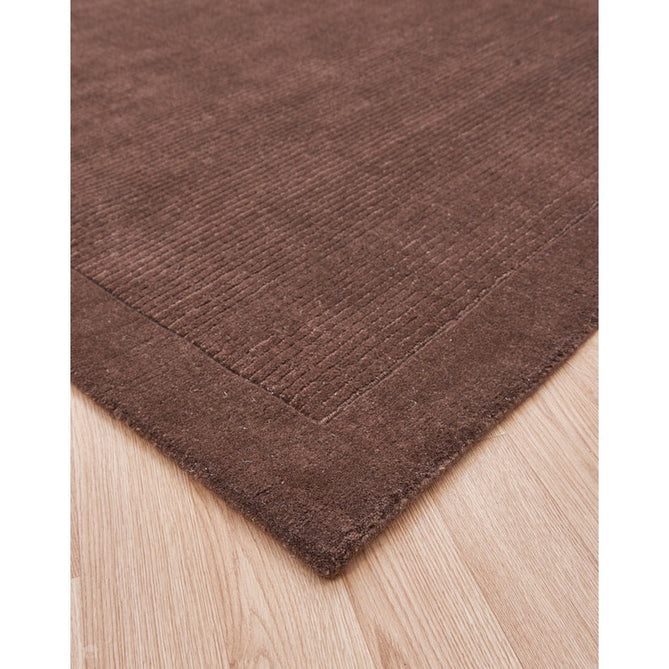 York Modern Plain Textured Subtle Ribbed Stripe Contrasting Smooth Border Handwoven Wool Loop Pile Deep Chocolate Brown Rug-Asiatic Carpets-Rug Love - The Most Loved Rug Store