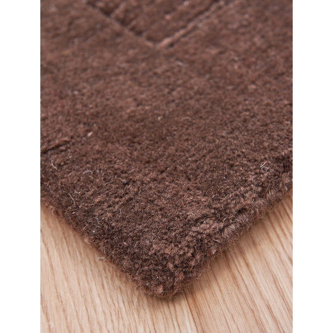York Modern Plain Textured Subtle Ribbed Stripe Contrasting Smooth Border Handwoven Wool Loop Pile Deep Chocolate Brown Rug-Asiatic Carpets-Rug Love - The Most Loved Rug Store