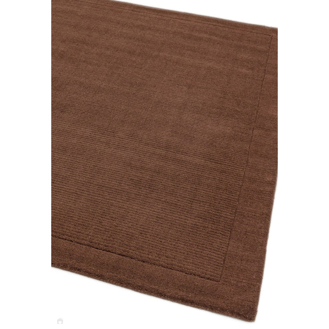 York Modern Plain Textured Subtle Ribbed Stripe Contrasting Smooth Border Handwoven Wool Loop Pile Deep Chocolate Brown Rug-Asiatic Carpets-Rug Love - The Most Loved Rug Store