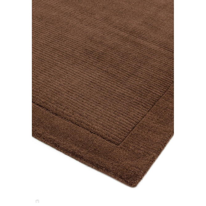 York Modern Plain Textured Subtle Ribbed Stripe Contrasting Smooth Border Handwoven Wool Loop Pile Deep Chocolate Brown Rug-Asiatic Carpets-Rug Love - The Most Loved Rug Store