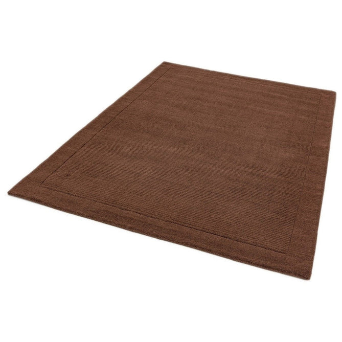 York Modern Plain Textured Subtle Ribbed Stripe Contrasting Smooth Border Handwoven Wool Loop Pile Deep Chocolate Brown Rug-Asiatic Carpets-Rug Love - The Most Loved Rug Store