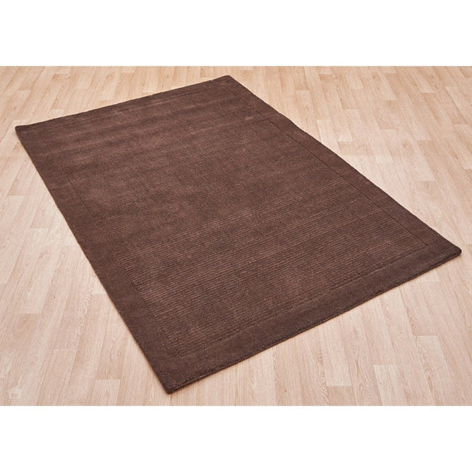 York Modern Plain Textured Subtle Ribbed Stripe Contrasting Smooth Border Handwoven Wool Loop Pile Deep Chocolate Brown Rug-Asiatic Carpets-Rug Love - The Most Loved Rug Store