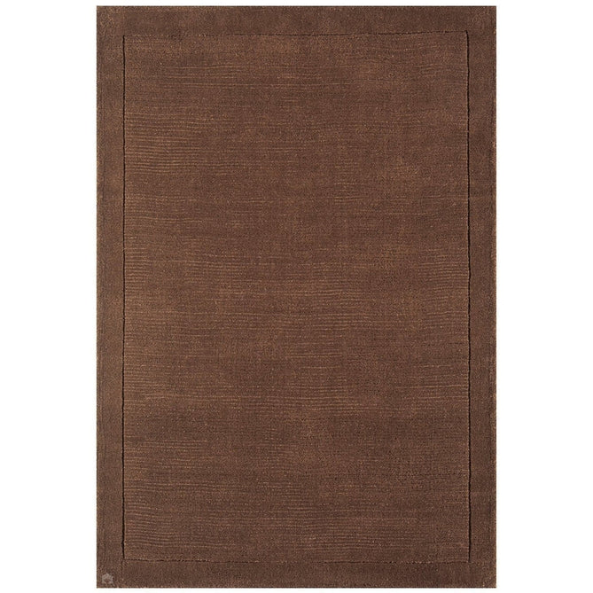York Modern Plain Textured Subtle Ribbed Stripe Contrasting Smooth Border Handwoven Wool Loop Pile Deep Chocolate Brown Rug-Asiatic Carpets-Rug Love - The Most Loved Rug Store