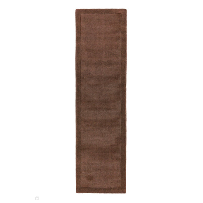 York Modern Plain Textured Subtle Ribbed Stripe Contrasting Smooth Border Handwoven Wool Loop Pile Deep Chocolate Brown Runner-Asiatic Carpets-Rug Love - The Most Loved Rug Store