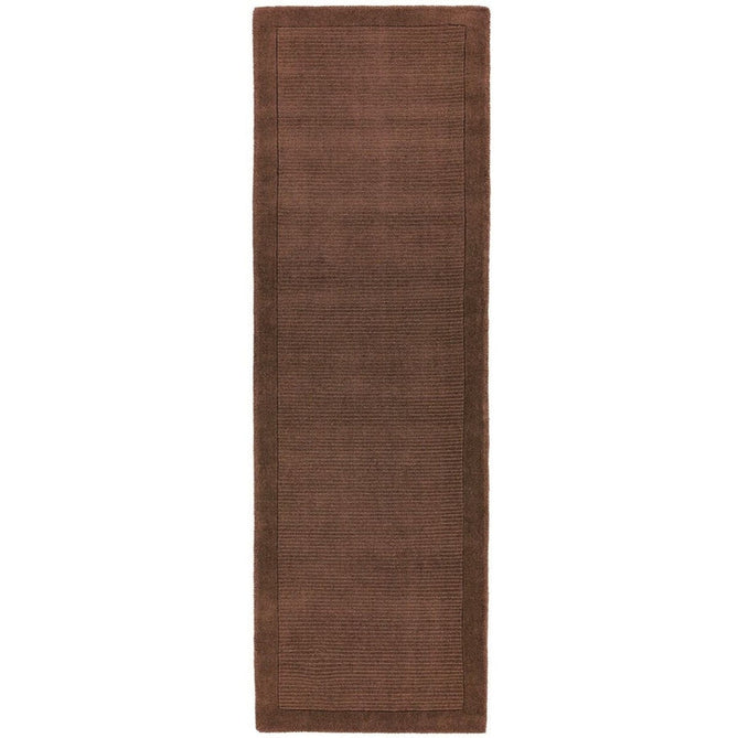 York Modern Plain Textured Subtle Ribbed Stripe Contrasting Smooth Border Handwoven Wool Loop Pile Deep Chocolate Brown Runner-Asiatic Carpets-Rug Love - The Most Loved Rug Store