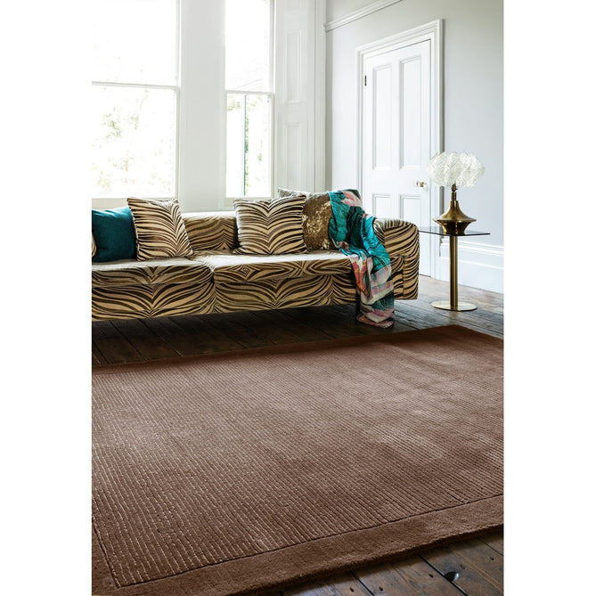 York Modern Plain Textured Subtle Ribbed Stripe Contrasting Smooth Border Handwoven Wool Loop Pile Deep Chocolate Brown Runner-Asiatic Carpets-Rug Love - The Most Loved Rug Store