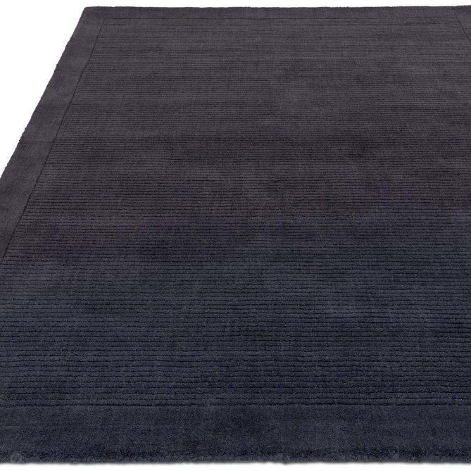 York Modern Plain Textured Subtle Ribbed Stripe Contrasting Smooth Border Handwoven Wool Loop Pile Deep Midnight Navy Rug-Asiatic Carpets-Rug Love - The Most Loved Rug Store