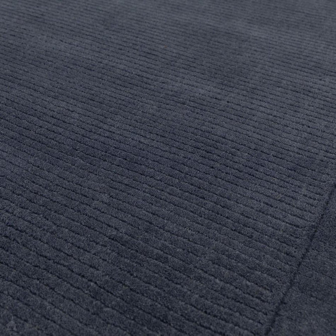 York Modern Plain Textured Subtle Ribbed Stripe Contrasting Smooth Border Handwoven Wool Loop Pile Deep Midnight Navy Rug-Asiatic Carpets-Rug Love - The Most Loved Rug Store