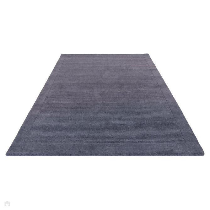 York Modern Plain Textured Subtle Ribbed Stripe Contrasting Smooth Border Handwoven Wool Loop Pile Deep Midnight Navy Rug-Asiatic Carpets-Rug Love - The Most Loved Rug Store