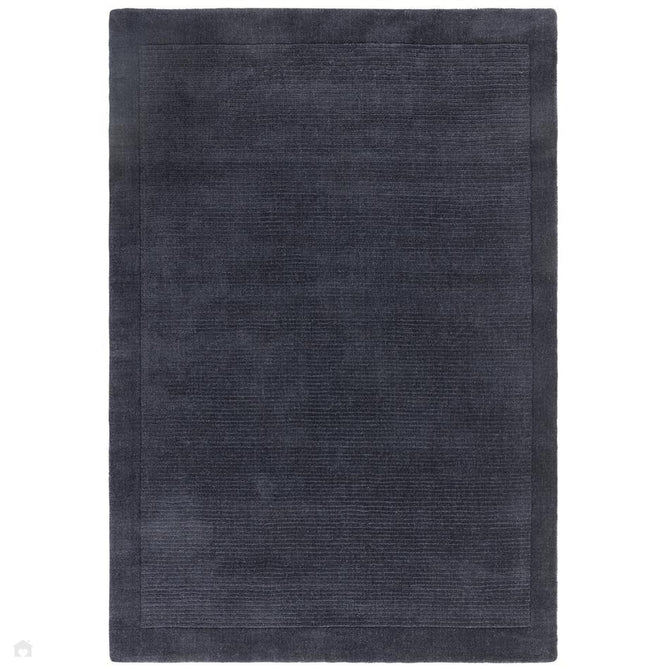York Modern Plain Textured Subtle Ribbed Stripe Contrasting Smooth Border Handwoven Wool Loop Pile Deep Midnight Navy Rug-Asiatic Carpets-Rug Love - The Most Loved Rug Store