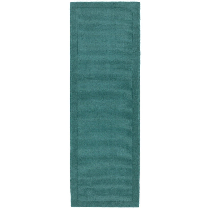 York Modern Plain Textured Subtle Ribbed Stripe Contrasting Smooth Border Handwoven Wool Loop Pile Deep Teal Rug-Asiatic Carpets-Rug Love - The Most Loved Rug Store