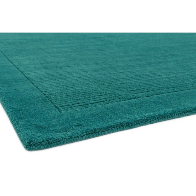 York Modern Plain Textured Subtle Ribbed Stripe Contrasting Smooth Border Handwoven Wool Loop Pile Deep Teal Rug-Asiatic Carpets-Rug Love - The Most Loved Rug Store