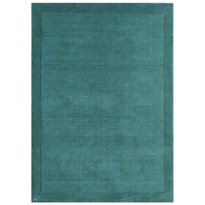 York Modern Plain Textured Subtle Ribbed Stripe Contrasting Smooth Border Handwoven Wool Loop Pile Deep Teal Rug-Asiatic Carpets-Rug Love - The Most Loved Rug Store