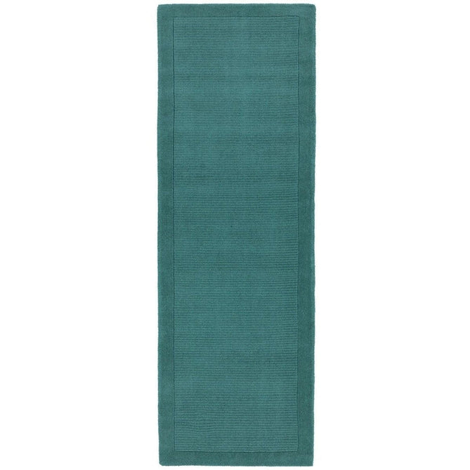 York Modern Plain Textured Subtle Ribbed Stripe Contrasting Smooth Border Handwoven Wool Loop Pile Deep Teal Rug-Asiatic Carpets-Rug Love - The Most Loved Rug Store